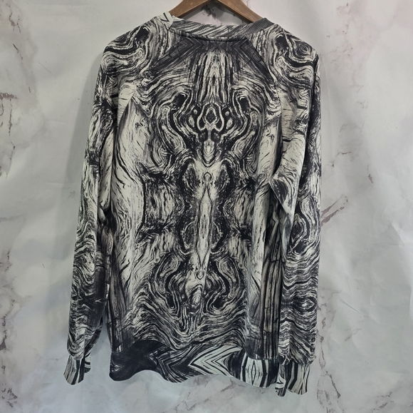 Double Needle Sweatshirt Mens Large Vintage Y2K Black Crew Pullover Abstract - Picture 5 of 12